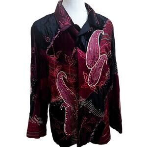 Draper’s & Damon’s Velvet Patchwork Embroidered Open Front Jacket Size M Vintage
